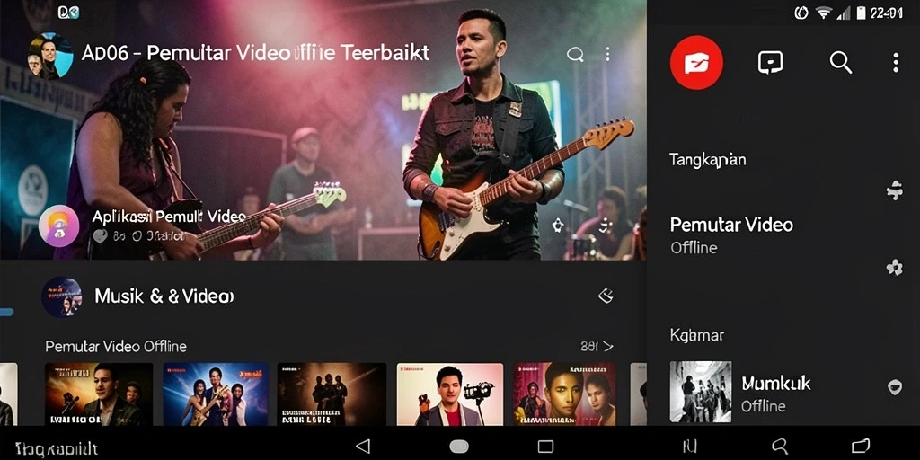 Tampilan antarmuka utama D06 dengan fitur Pemutar Video Offline.