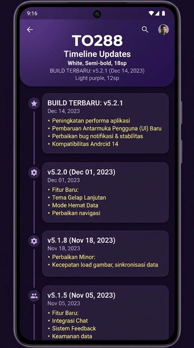 Tampilan riwayat versi to288